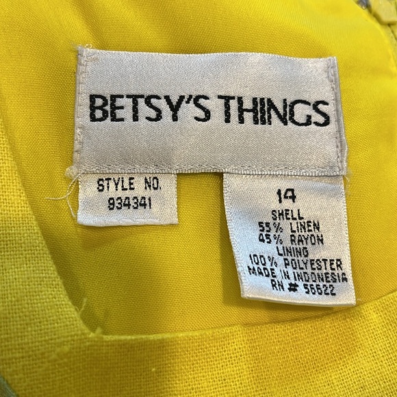 VINTAGE BETSYS THINGS EMBROIDERED SAILBOAT LINEN SHIFT DRESS YELLOW PLUS SIZE 14 - Picture 9 of 12